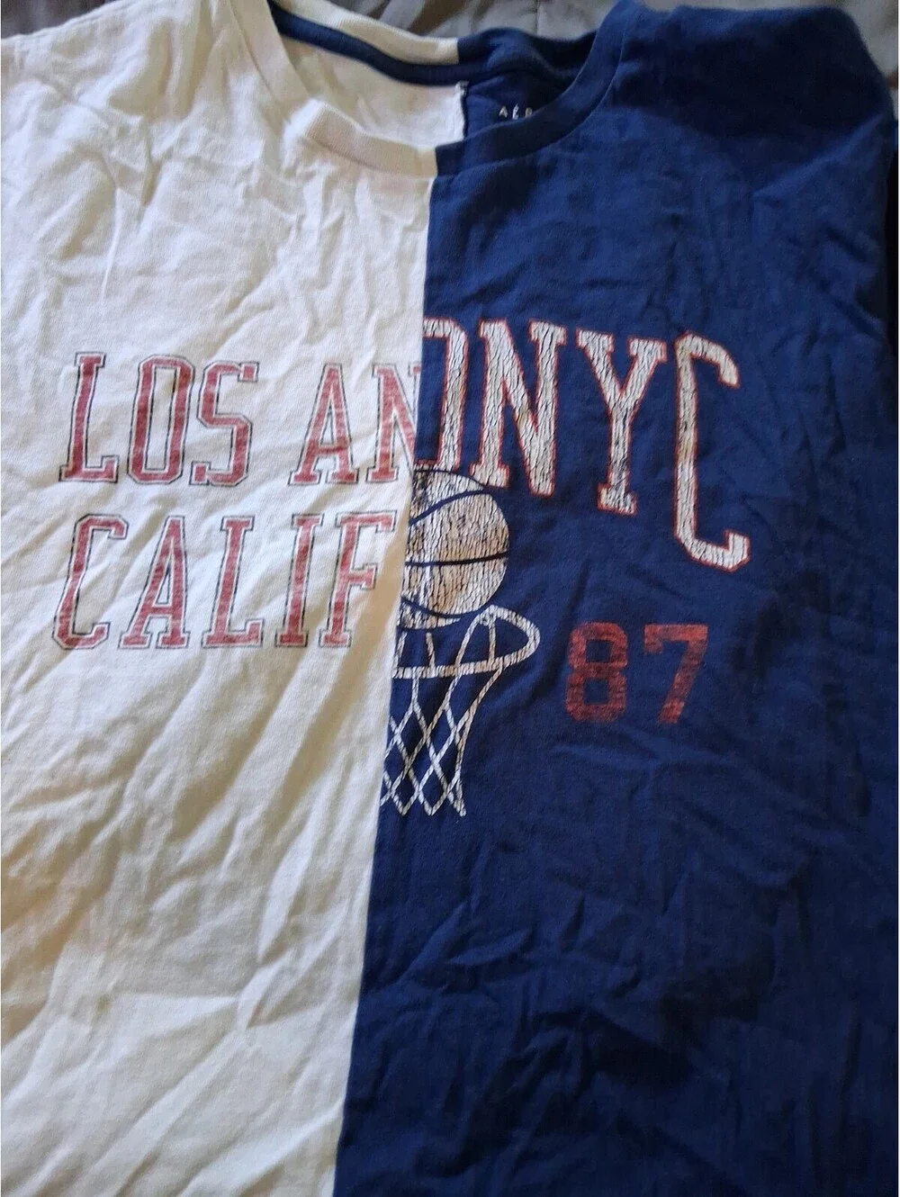 Aeropostale T-shirt Men Large Los Angeles New York Blue White Graphic E2